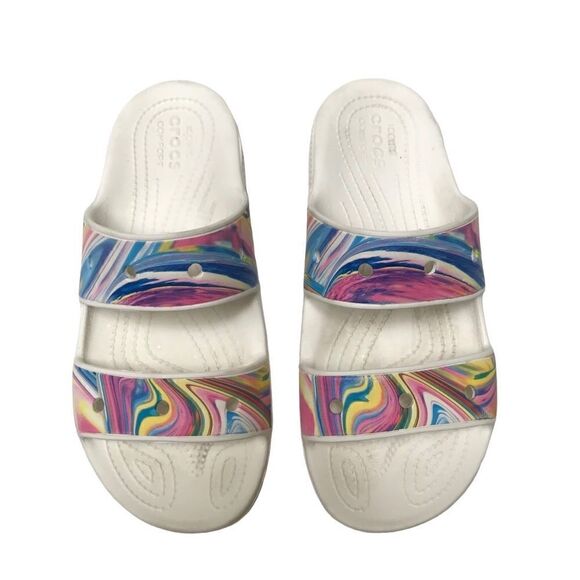 Crocs classic “out of this world” 2 strap multi swirl slide sandals 7/9 unisex - Picture 1 of 6